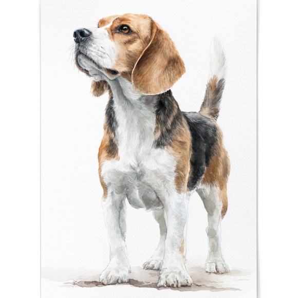 Watercolor Beagle Portrait Wall Art Print Poster, Unframed - Pet Artwork - Picture 2 of 5